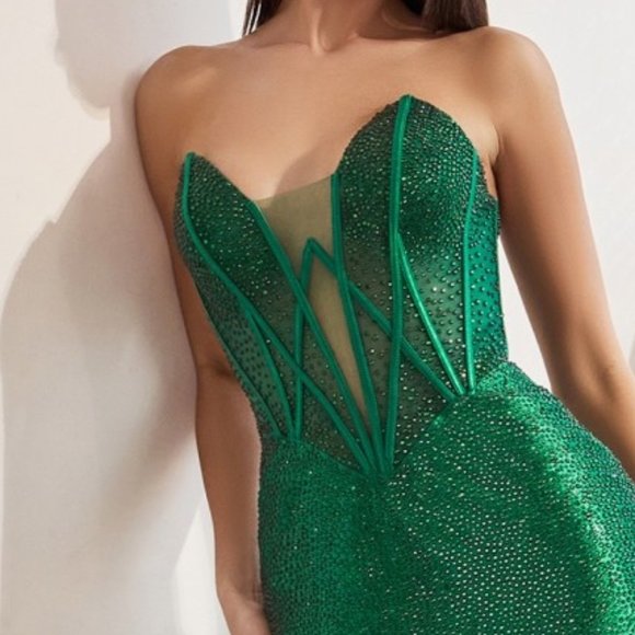 NEW LONG OFF THE SHOULDER STRAPLESS SHEATH EMBROIDERED GOWN WITH ZIP BACK CDS419 - Picture 4 of 7